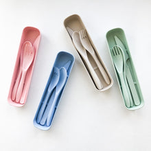 Load image into Gallery viewer, Biodegradable Reusable Wheat Straw Cutlery Set - Plastic Free Zero Waste Sustainable Office, Outdoor, Camping, School, Party & Kids lunchbox