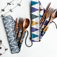 Load image into Gallery viewer, Reusable Handmade Natural Wood Cutlery Set - Plastic Free Biodegradable Japanese Style Utensil Set - Zero Waste Spoon | Fork | Chopstick