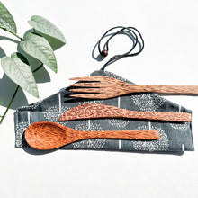 Load image into Gallery viewer, Reusable Natural Coconut Wood Cutlery set - Plastic Free Sustainable Camping Picnics Office & Lunch Box - Zero Waste Biodegradable Flatware
