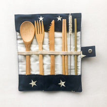 Load image into Gallery viewer, Bamboo Cutlery Set | Zero Waste Reusable | Washable Organic Cotton Travel Pouch & Hemp Cleaning Brush