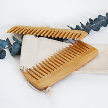Load image into Gallery viewer, Natural Bamboo Wide Tooth Comb-Zero Waste Detangeling Comb-With Organic Cotton Pouch