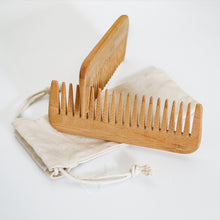 Load image into Gallery viewer, Natural Bamboo Wide Tooth Comb-Zero Waste Detangeling Comb-With Organic Cotton Pouch