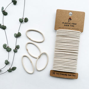 Organic Biodegradable Plastic Free Hair Ties - Zero Waste Eco Friendly Reusable Natural Cotton Hair Ties - Sustainable Living - Pack of 30