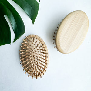 Natural Plastic Free Bamboo Hair & Beard Brush - Eco Friendly Biodegradable Detangling Bamboo Travel Brush - Zero Waste Bamboo Handheld Brush