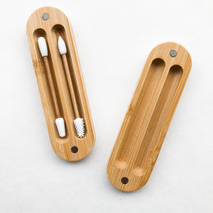 Reusable Plastic Free Bamboo Silicon Q-Tips with Bamboo Case | Zero Waste Biodegradable Bamboo Swabs | Sustainable Bathroom