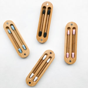 Reusable Plastic Free Bamboo Silicon Q-Tips with Bamboo Case | Zero Waste Biodegradable Bamboo Swabs | Sustainable Bathroom
