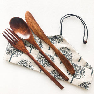 Japanese Style Wooden Cutlery Set - Zero Waste Plastic Free Utensils Set - Sustainable Kitchen