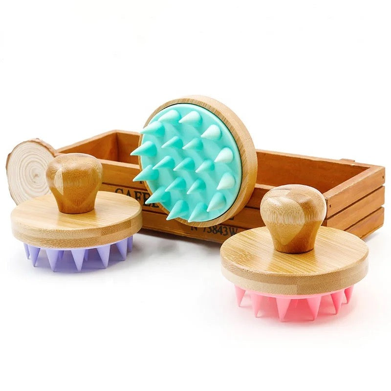 Bamboo Shampoo Brush & Scalp Massager with Silicone Bristles