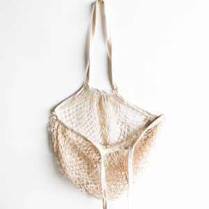 Reusable Organic Cotton Mesh Bag (Long Handle) - Plastic Free Sustainable Shopping Grocery Picnic Outdoor & Party - Zero Waste Biodegradable