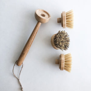 Natural Bamboo Sisal Dish Brush With Replaceable Head - Biodegradable Zero Waste Plastic Free Long Handle Kitchen Brush