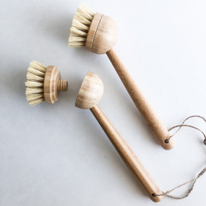 Natural Bamboo Sisal Dish Brush With Replaceable Head - Biodegradable Zero Waste Plastic Free Long Handle Kitchen Brush