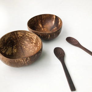 Natural Handmade Reusable Organic Coconut Bowl & Spoon - Sustainable Eco Friendly Plastic Free Breakfast | Lunch | Dinner | Kitchen