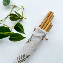 Load image into Gallery viewer, 10 Reusable Natural Bamboo Drinking Straw - Zero Waste Biodegradable Straws - Eco Friendly Hemp Cleaning Brush &amp; Sustainable Cotton Bag
