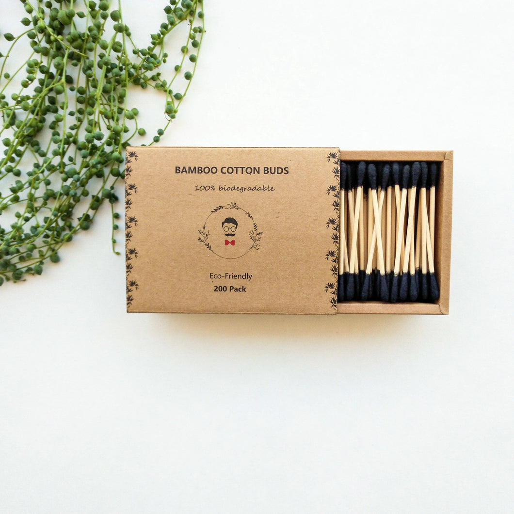 Organic Biodegradable Bamboo Cotton Buds - Zero Waste Plastic Free Bamboo Cotton Q-tips - Eco Friendly Sustainable Bamboo Swabs - 200 Pack