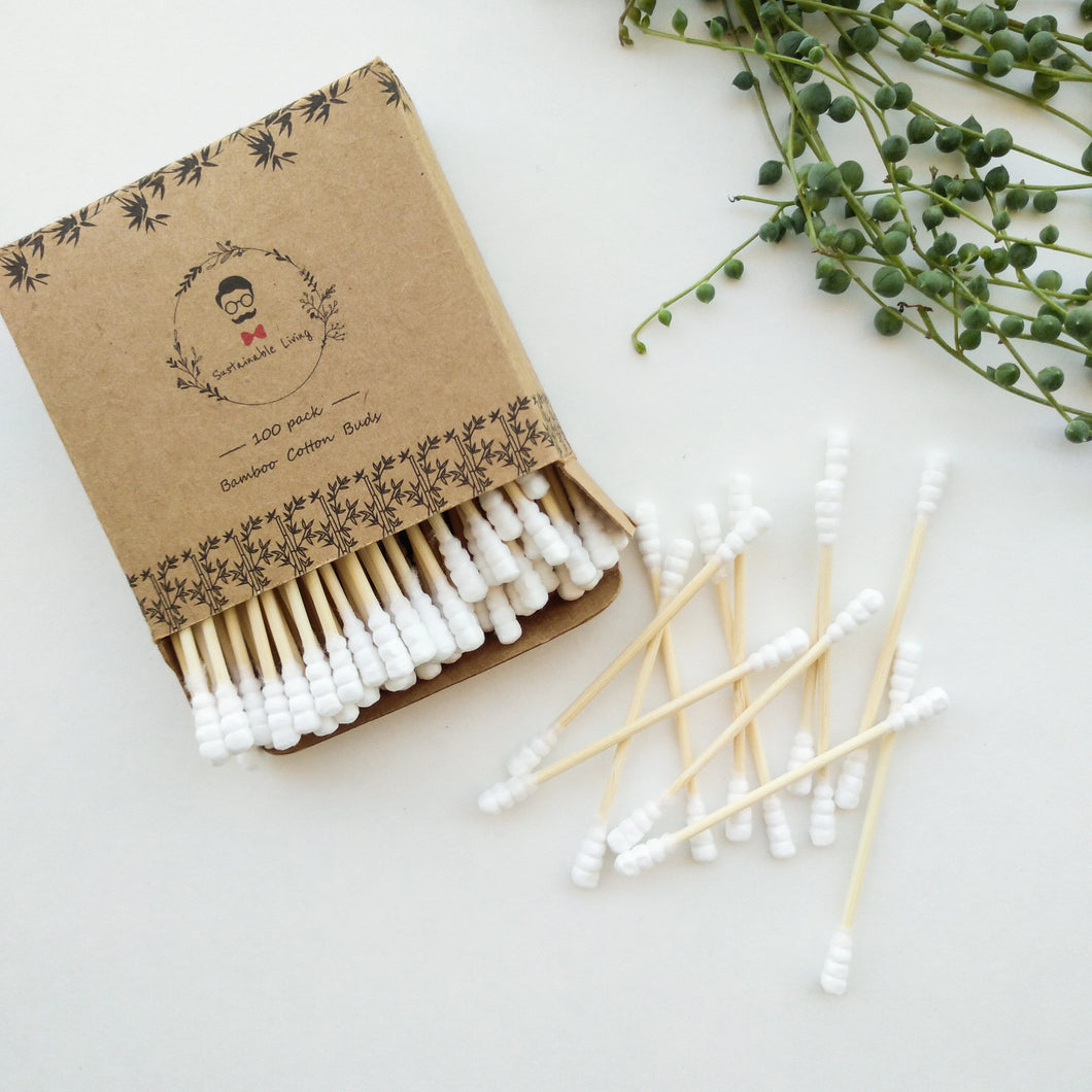 Organic Biodegradable Bamboo Cotton Buds - Plastic Free Zero Waste Natural Bamboo Q-tips - Eco Friendly Sustainable Swabs - Pack of 100