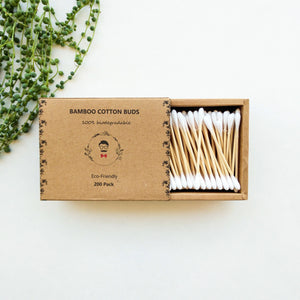 Organic Biodegradable Bamboo Cotton Buds - Zero Waste Plastic Free Bamboo Cotton Q-tips - Eco Friendly Sustainable Bamboo Swabs - 200 Pack