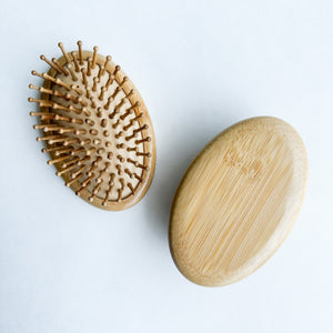 Natural Plastic Free Bamboo Hair & Beard Brush - Eco Friendly Biodegradable Detangling Bamboo Travel Brush - Zero Waste Bamboo Handheld Brush