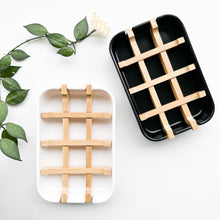 Load image into Gallery viewer, Biodegradable Bamboo &amp; Cornstarch Soap Dish - Plastic Free Zero Waste Eco friendly Soap Tray
