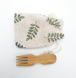 Natural Bamboo Spork-Zero Waste Free Of Plastic-Sustainable Cotton Pouch